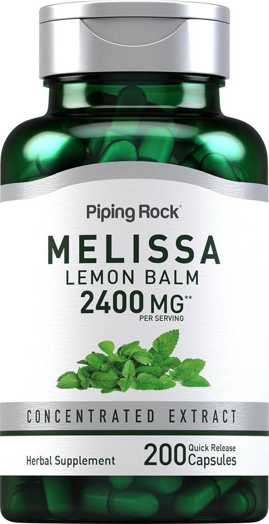Piping Rock Lemon Balm Capsules 2400mg Silencio 200 Conde Silencio Lemon Balm Extract Silencio Melissa Herbal Suplemento Silencio Gluten Free, Non-GMO