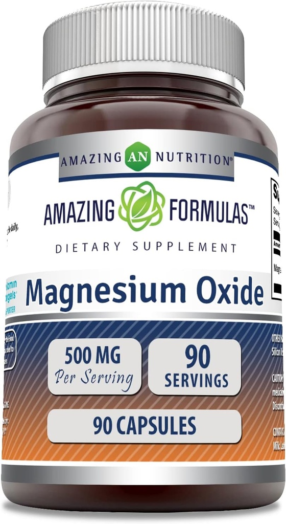 Increíbles Fórmulas Magnesium Oxide Suplemento TENIDO 500 Mg por Serving ANTE 90 Capsules Silencio No-OMG ANTE Gluten-Free TEN Made in USA