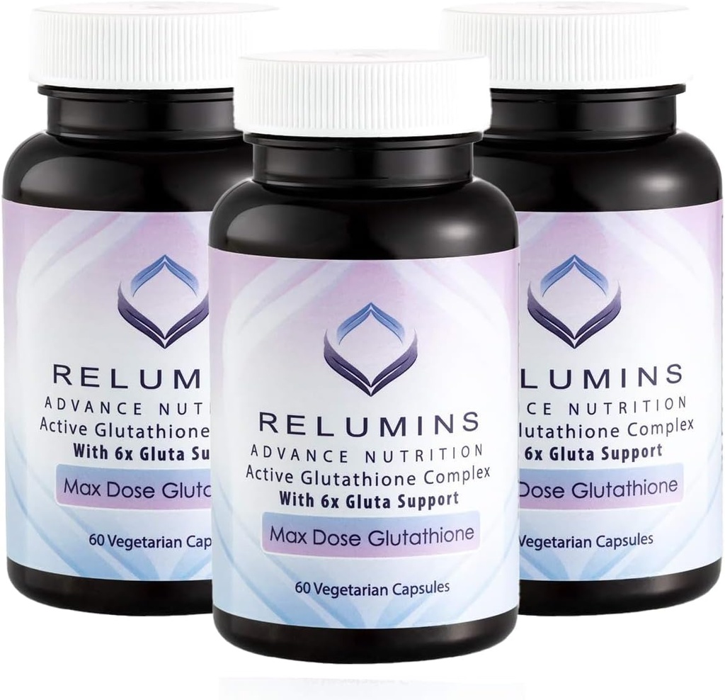 Relumins Advance White Active Glutathione Complex - Max Dose 900mg Glutathione with 6X Boosters, ALA & NAC - Anti-Aging Skin Brightening Supplement - 60 Caps x 3 Bottles