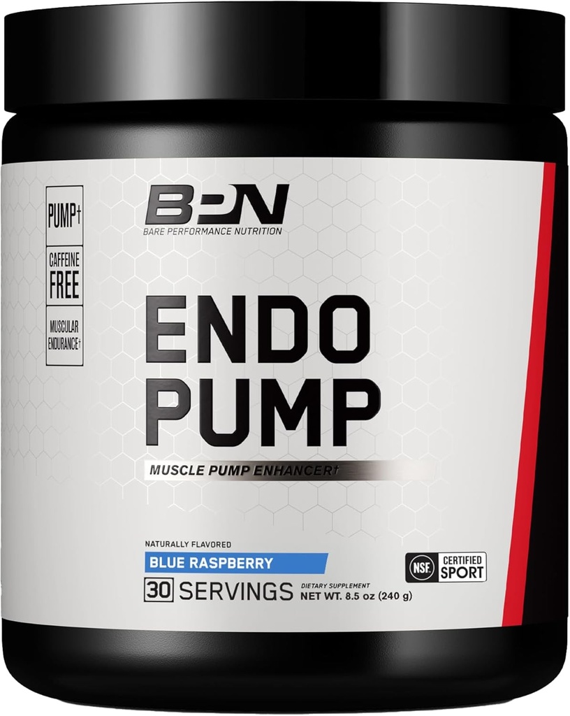 BARE PERFORMANCE NUTRITION, BPN Endo Pump Pre-Workout Muscle Pump Enhancer, Aumento de flujo sanguíneo/transporte oxígeno a los músculos, Blue Raspberry