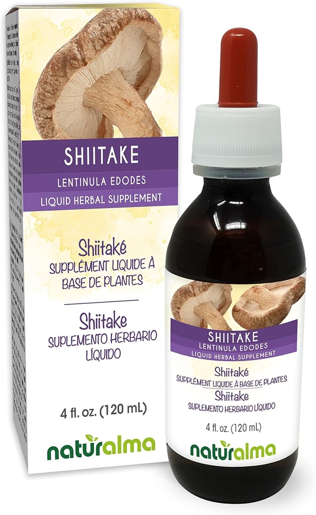 Naturalma Shiitake (Lentinula edodes) Fungus o Mushroom Alcohol-libre Tintura 4 fl oz Liquid Extract in Drops ← Herbal Suplemento TEN Vegan TENIDO Producto de Italia