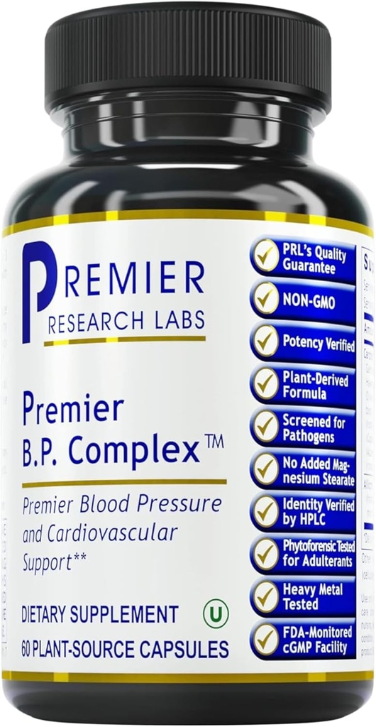 Premier Research Labs Premier BP Complejo - Suplementos de salud cardíaca, Fórmula BP, Suplemento de ajo, Píldoras de apoyo herbal natural con Reishi & Cayenne Pepper - 60 cápsulas vegetarianas