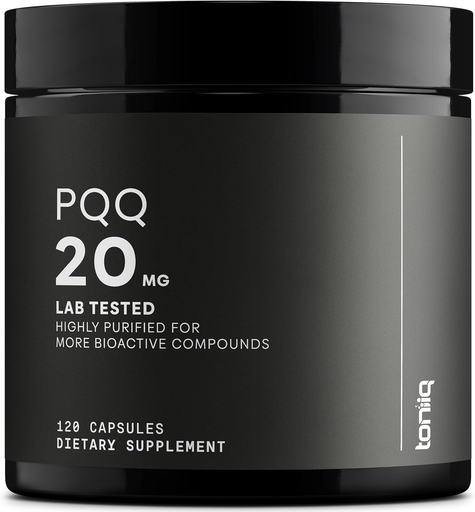 Toniiq 99%+ 20mg Suplemento - PQP de ultra alta pureza 20 mg Fórmula concentrada - PQQ 20 mg 120 cápsulas - Pyrroloquinolina Quinone Suplemento - 1 cápsula de servicio - cápsulas vegetarianas