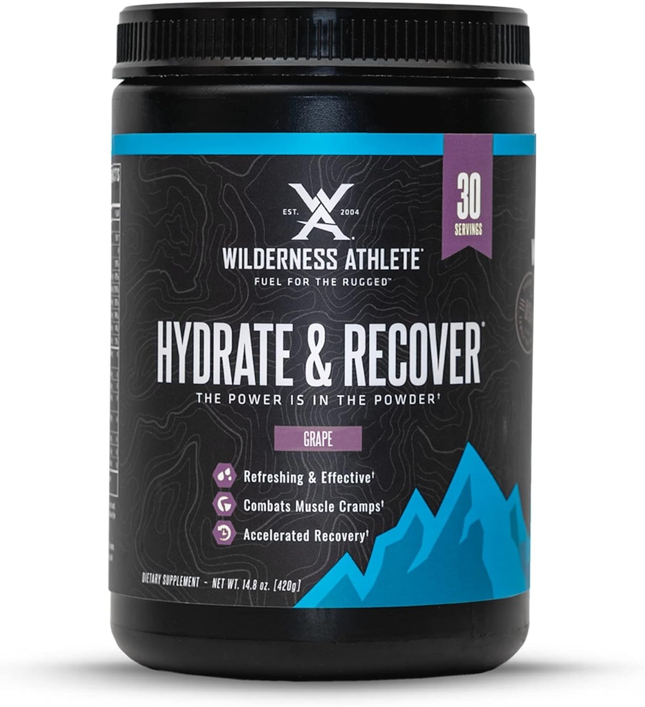 Wilderness Athlete - Hydrate & Recuperar ANTE Liquid Hydration Powder Electrolyte Drink Mix - Recover Faster with Bcaas - Hydrate Powder with 1000mg of Vitamin C - 30 Serving Tub (Grape)