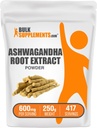 BulkSupplements.com Aswagandha Root Extract Powder - Ashwagandha Supplement, Herbal Supplement - Vegan & Gluten Free, 600mg per Serving, 250g (8.8 oz) (Pack of 1)