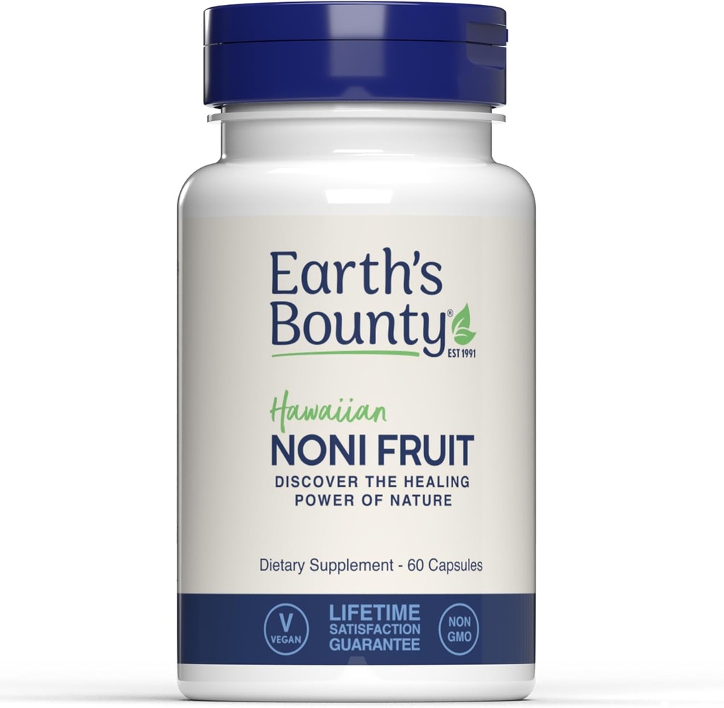 Capsulas de frutas de Noni de Hawaii de la Tierra - 60 cápsulas de verduras - Sistema de inmunológico saludable &amp; Soporte de salud conjunto - 100% natural &amp; puro Noni - Vegetarian