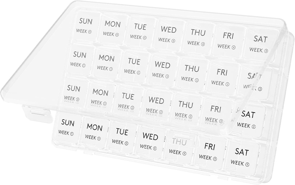 Lifewit Organizador Mensual de Pill, Caja de 28 Días, 4 Semanas Casos de un Mes, Grandes Compartimientos Organizador de Medicina para Vitaminas, Aceites de Pesca, Suplementos, Limpiar
