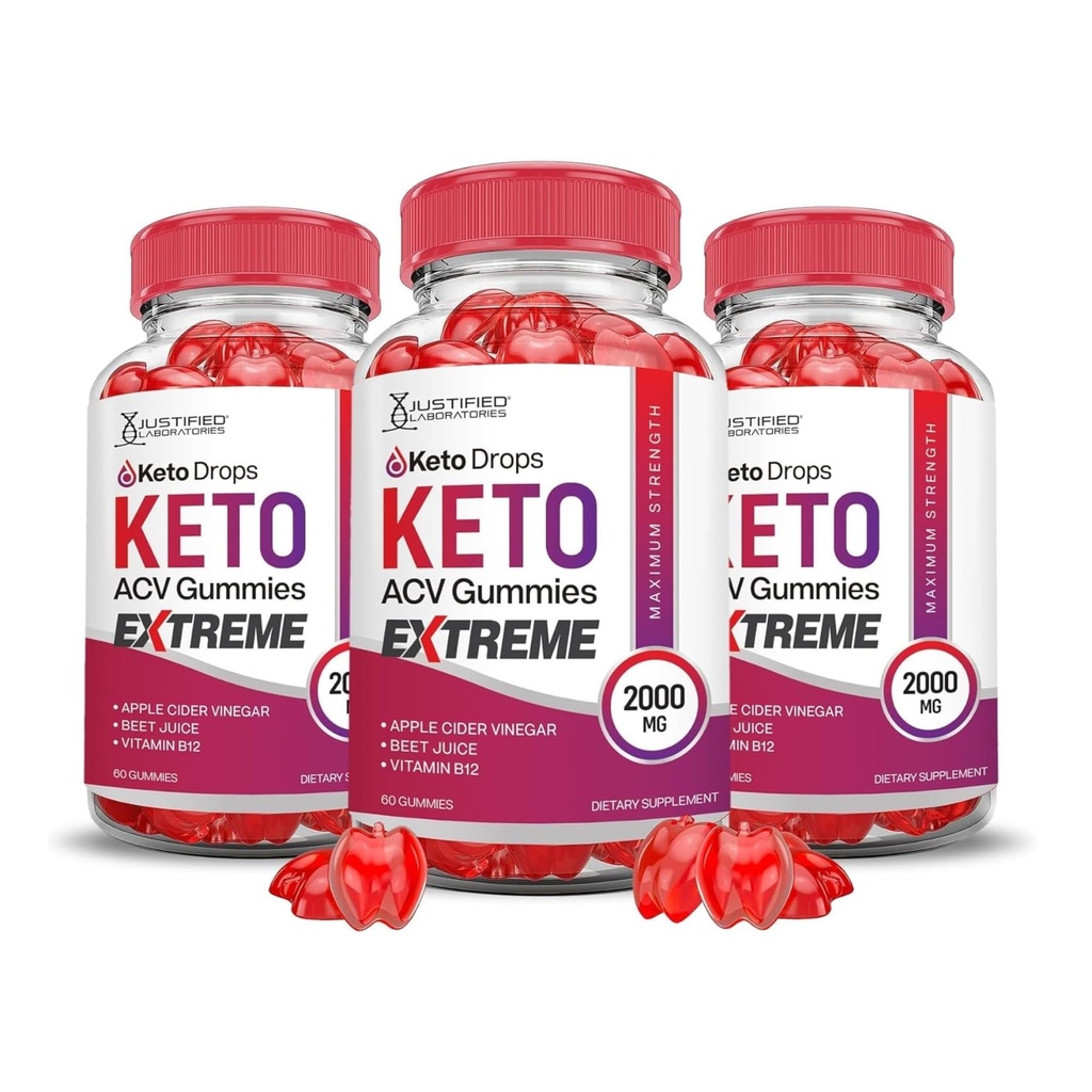 Laboratorios Justificados (3 Pack Keto Drops Keto ACV Gummies Extreme 2000MG Keto Drops Keto Gummies Advanced Fórmula Apple Vinagre de sidra con granada de remolacha Juice Powder B12 Vegan Non GMO 180 Gummys