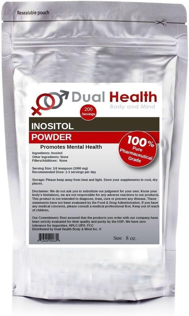 Dual Health Body & Mind Inositol Powder (8 oz) Pure Vitamin B8 Antioxidants Bulk Supplements 1000mg per Serving