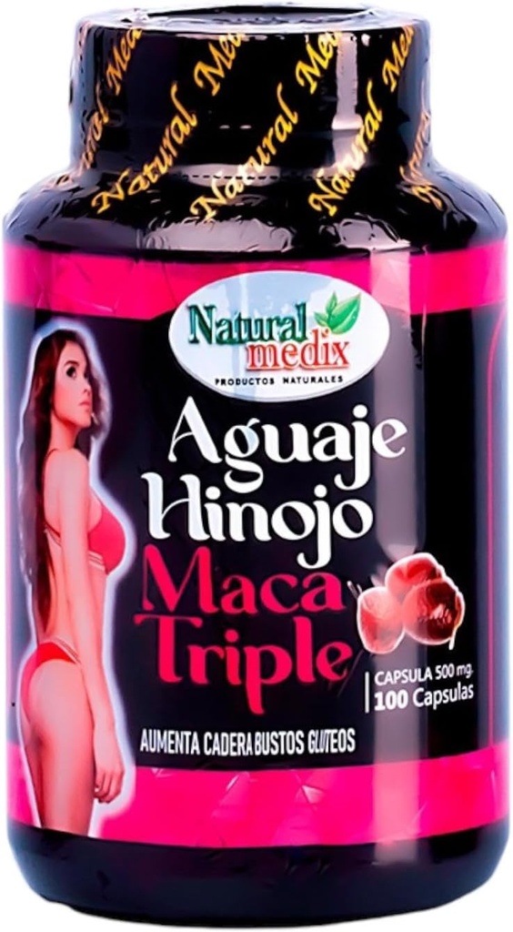Aguaje Hinojo Maca Triple (Maca Root Supplement) Premium 100 Capsules - Peruvian Butt and Breast Enhancement Capsules - Female Health Supplement - Curves Powerful Antioxidant