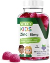 Viteey Zinc for Kids Gummies, 15mg - Immune Support - Powerful Natural Antioxidant, Kids Zinc Vitamin Supplement - Vegan, Gelatin Gratis, Gluten Gratis - Tasty Chewable Berry Flavor Gummy