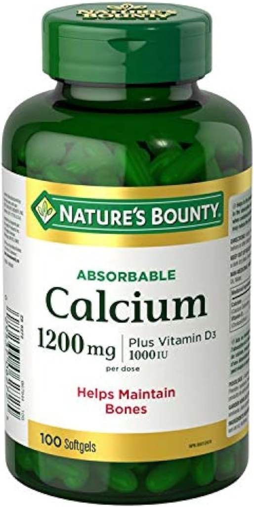 Calcio Absorbable de la naturaleza 1200 mg más Vitamina D3 1000IU 100 cuentan