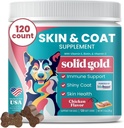 Solid Gold Omega 3 Fish Oil for Dogs Soft Chews - Chicken Flavored Omega 3 for Dog Skin &amp; Coat Health - Vitamin C, E & Biotin Chews for Dry Skin, Immune Support & Itch Relief for Dogs - All Ages 120ct