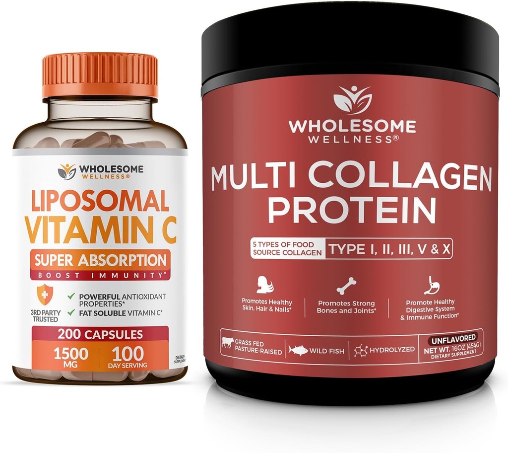 Pleno Wellness Liposomal Vitamina C Capsules + Multi Collagen Protein Powder Hidrolyzed Bundle