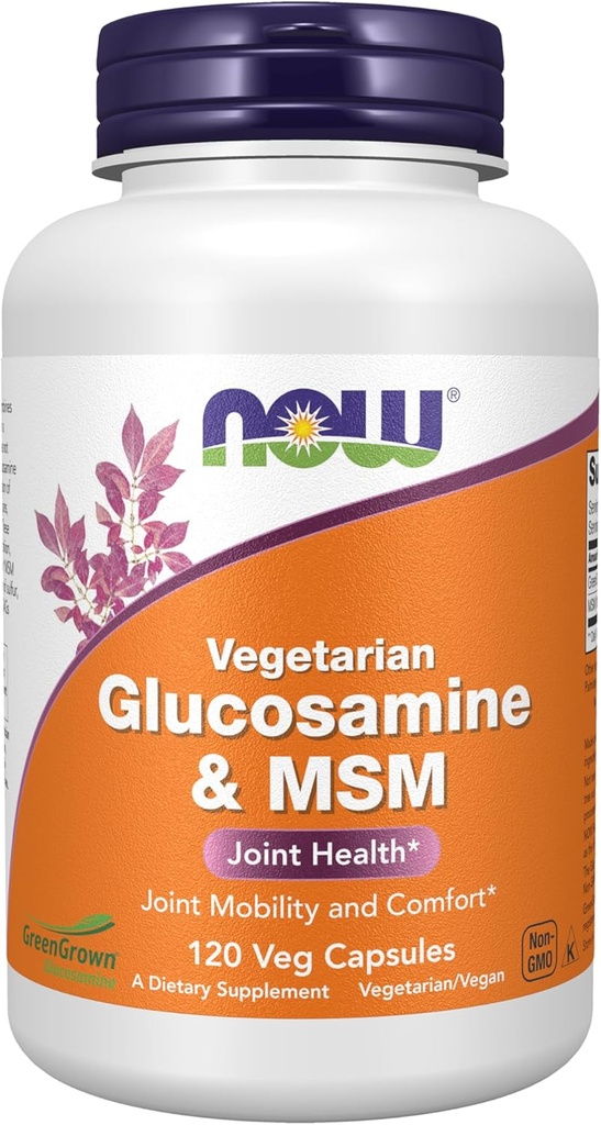 AHORA Suplementos de alimentos, Glucosamina &amp; MSM (GreenGrown® Glucosamine), Vegetariano, 120 cápsulas de verduras