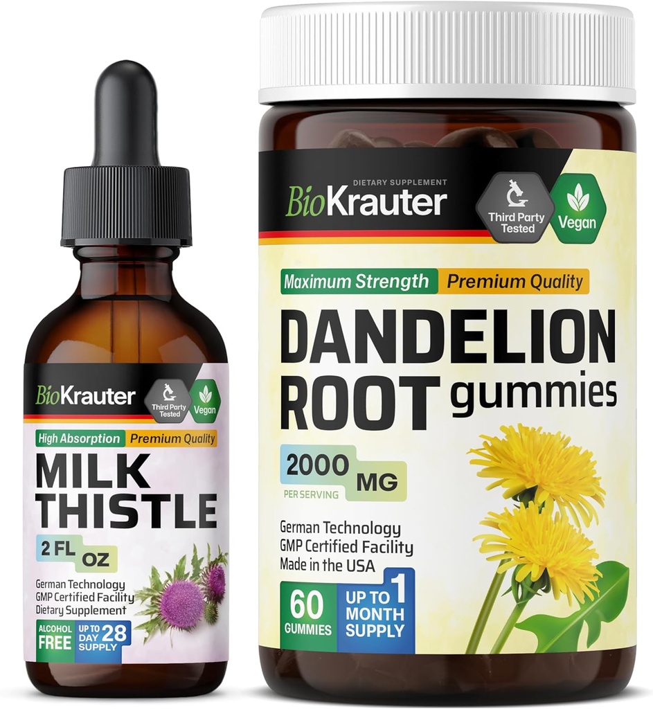 BIO KRAUTER Milk Thistle Tincture 2 Fl. Oz. " Dandelion 60 Gummies