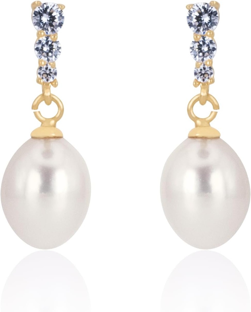 18K Oro plateado Pendiente de plata de ley blanco gota Handpicked Calidad Pendientes de perlas cultivadas de agua dulce con zirconia cúbica cristales perla pendientes de novia joyería para novias