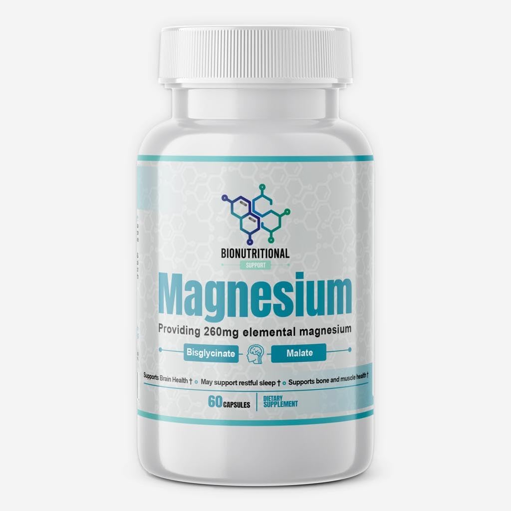 Magnesio, Bisglycinate, Malate, para Cerebro, Dormir, Estrés, Hueso y Musculo, Energía