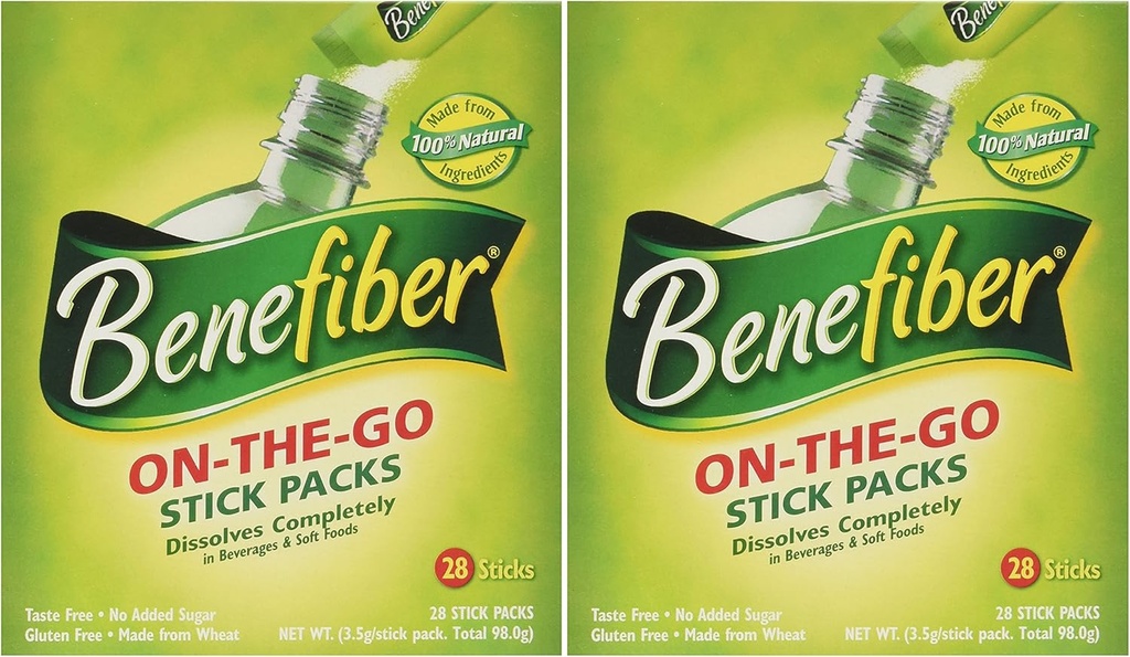 Benefiber Stick Pack Fiber Suplemento, Sabor Libre, Dissolves Completamente 28-4g(0.14oz) 2PACK TOTAL 56 STICKs