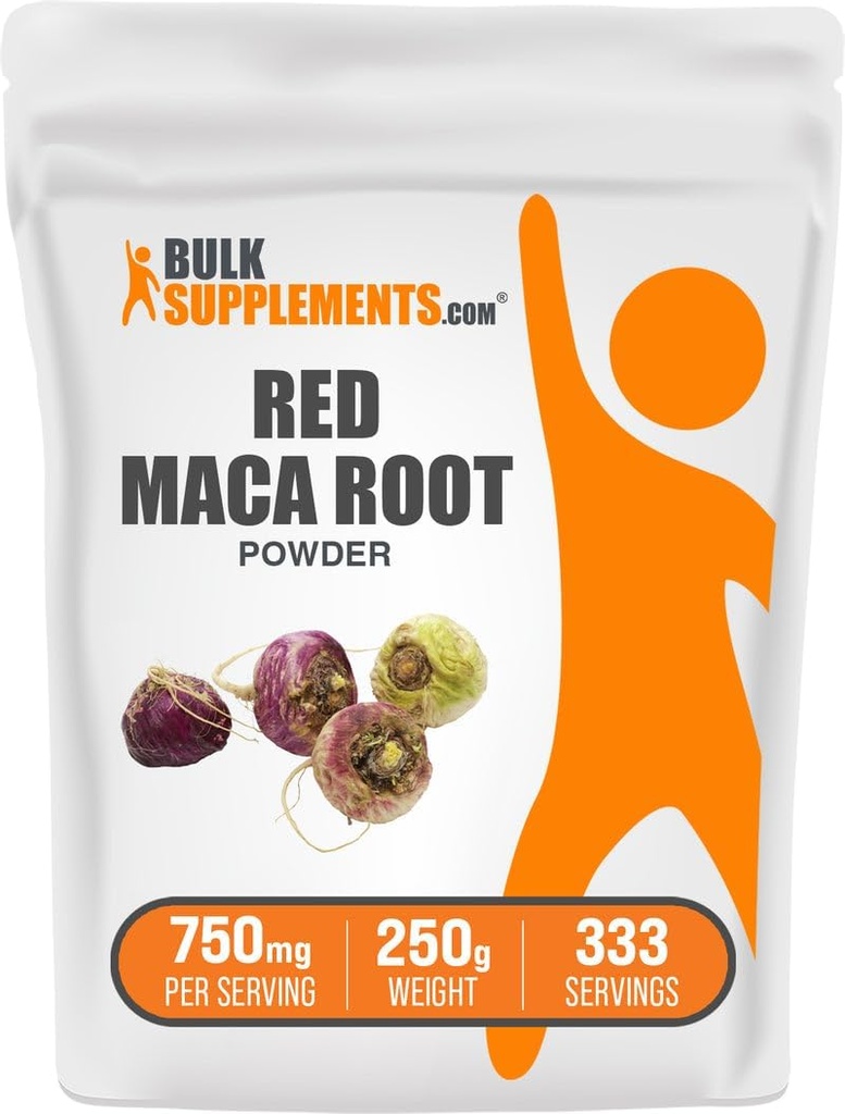 BulkSupplements.com Red Maca Powder - de raíz, suplemento de Maca, Suplemento Herbal - Vegan &amp; Gluten Gratis, 750mg por Serving, 250g (8.8 oz) (Pack of 1)