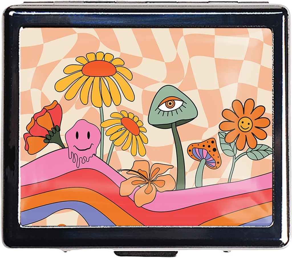 Caja de Píldora Vintage de Plata Caja de Píldora de Metal de 7 Días con Espejo y 8 Compartimientos Organizador lindo de Píldora de Viajes para Purse (Flores Arco Iris)
