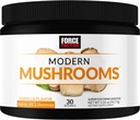 FORCE FACTOR Modern Mushrooms Powder, Mushroom Supplement with Lions Mane, Turkey Tail, &amp; Cordyceps to Support Energy, Focus, Immunity, " Digestion, Vanilla Flavor, 30 Servings
