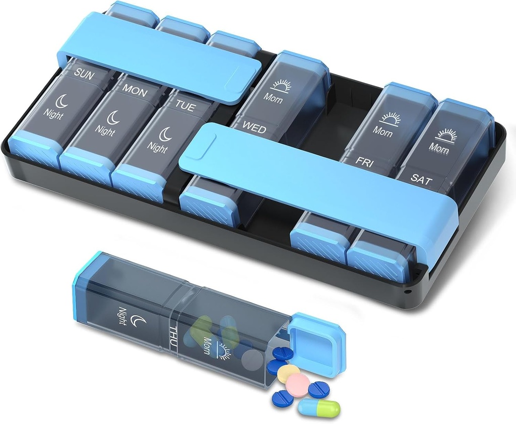 Am Pm Pill Organizer 7 Day, 2 Times a Day Weekly Vitamin Organizer, Daily Pill Case for Vitamin, Fish Oil &amp; Supplements