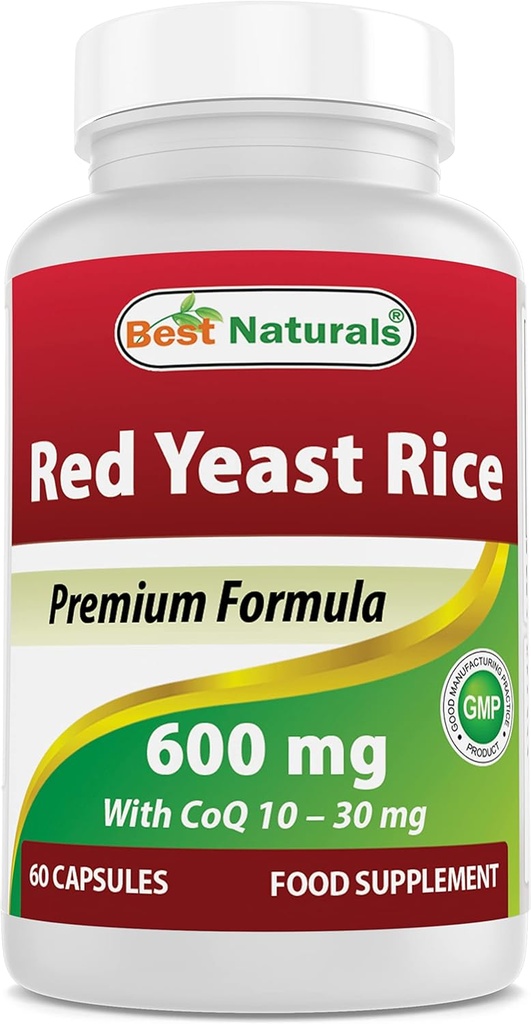 Best Naturals Red Yeast Rice with COQ10 60 Capsules - Contains 600 mg of Red Yeast Rice and 30 mg of CoQ10