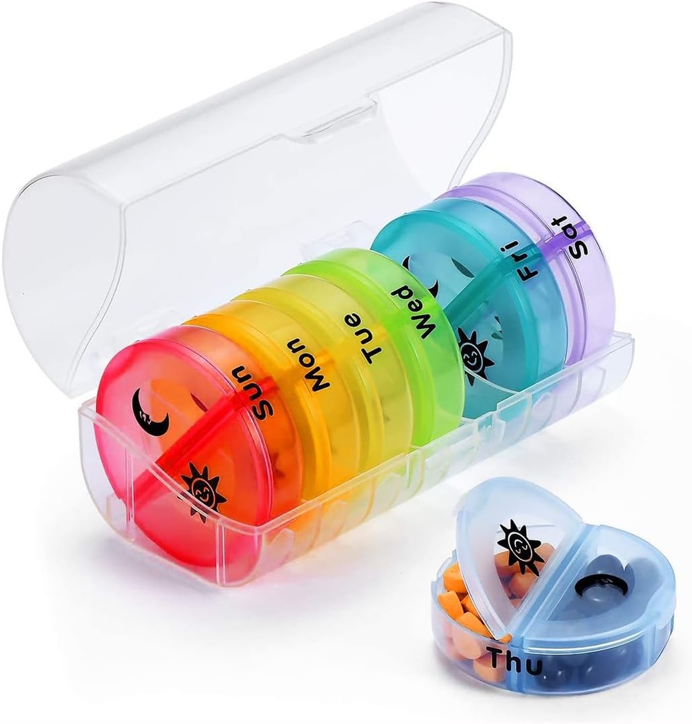 Medical Box Travel Pill Organizer Case, 2 Times a Day, Large AM/PM Weekly Pill Dispenser Planner, Medicine Reminder Holder 7-Day for Vitamins, Fish Oils, Daily Calcium Supplements, Capsules