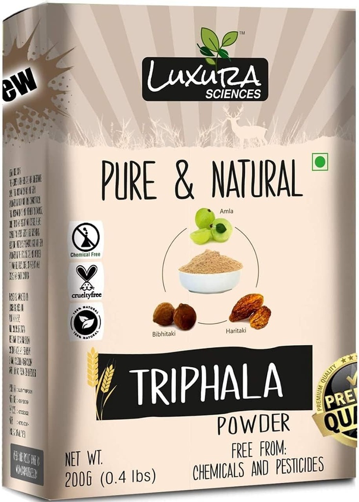 Luxura Sciences Triphala Powder ← Amla, Haritaki &amp; Bibhitaki Blend ← Apoya la Digestión, Detox &amp; Immunity TEN Plant-Based, Raw, Non-GMO TENIDO Ideal para uso herbal.