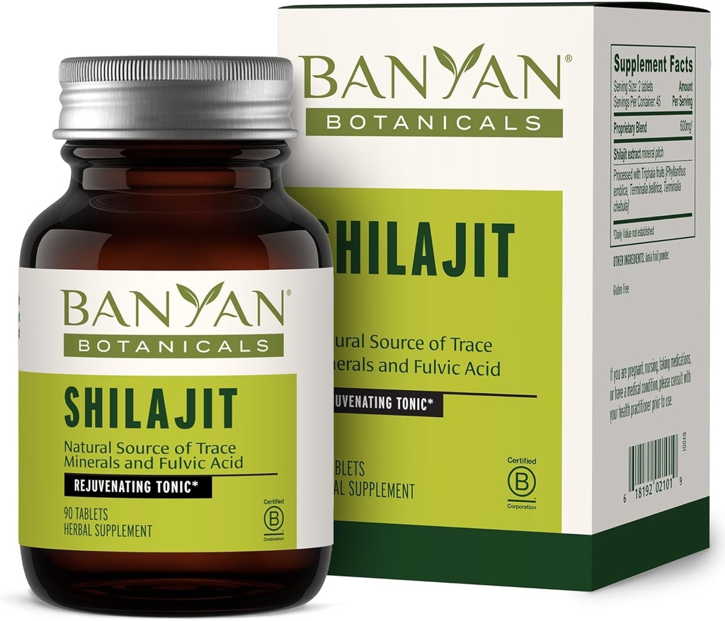 Banyan Botanicals Shilajit – Pitch Mineral Ecológico y Sostenible – Suplemento Shilajit Mineral-Rich para la desintoxicación natural y el envejecimiento saludable* – 90 Tabletas – No GMO Sosteniblemente Fuente Vegan