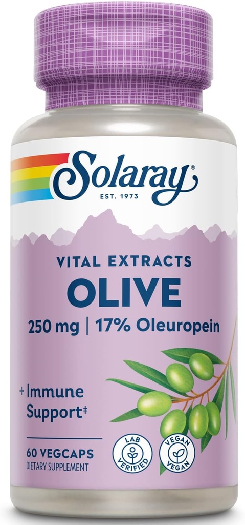 SOLARAY Olive Leaf Extracto Suplemento, 250mg tención 60 Cuenta