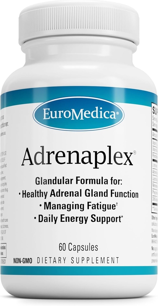 EuroMedica Adrenaplex - Complemento de Función Adrenal de Groenlandia - Suplemento de Apoyo Glandular con Vitaminas C &amp; B6 - Apoyos Función Adrenal Saludable - Mantener fuera del alcance de los niños - 60 cápsulas