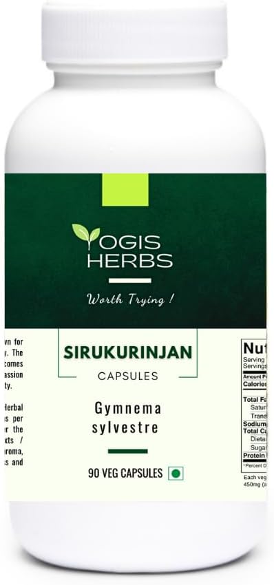 YOGIS HERBS Sirukurinjan Capsules (Gymnema Sylvestre) – Suplemento herbal para el apoyo digestivo, metabólico e inmunológico – 90 cápsulas de Veg