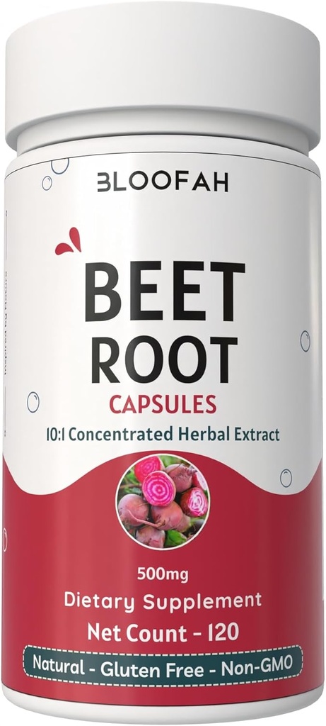 Beet Root Capsules 500mg | Concentrated 10:1 Extract Beta vulgaris | Natural Herbal Supplement | Non-GMO, Gluten-Free | No Artificial Additives | Easy to Swallow (120 Count (Pack of 1))