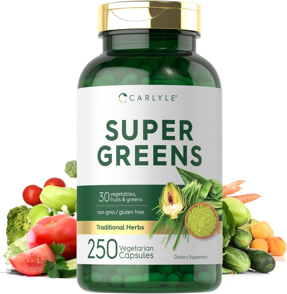 Carlyle Super Greens Capsules  250 Count ← Non-GMO &amp; Gluten Free Supplement
