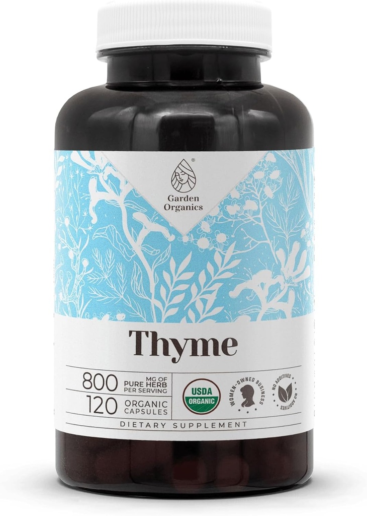 Thyme USDA Organic 120 Capsules ← Suplemento natural de alta potencia ← Certified Organic Vegetarian Capsules and Organic Thyme (Thymus Vulgaris) Leaf seco (120 cápsulas)