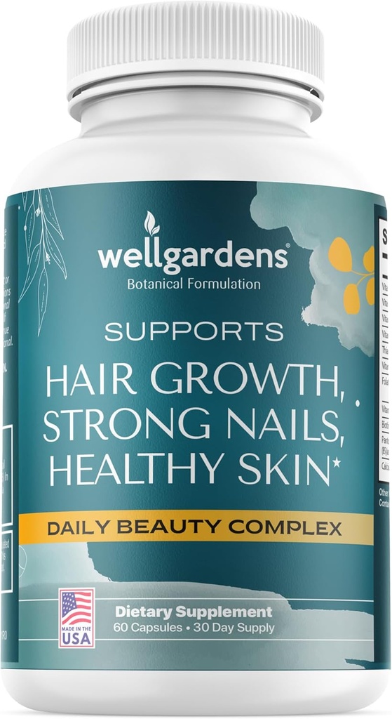 100% Piel de pelo puro y uñas Vitaminas - Vitaminas de Biotina para Mujeres y Hombres, Edades 18 y Arriba, apoya el crecimiento del cabello más rápido, uñas más fuertes, piel sana, fuerza extra 78,1119mcg - 1 mes de suministro