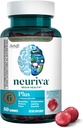 Suplemento cerebral NEURIVA Plus para memoria, concentración+ función cognitiva con vitaminas B6 &amp; B12 y test clínico Phosphatidylserine y Neurofactor, 50ct Gummies de Fresa