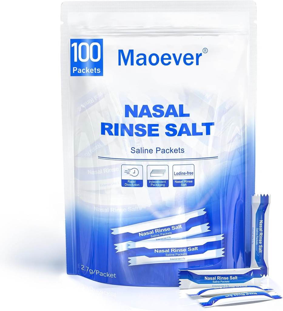Neti Pot Salt Packets - 100 Individually Wrapped Saline Packets for Nasal Wash | Neti Pot Refill Kit| Effective Nasal Irrigation | Sinus Care | Nasal Cleansing Solution
