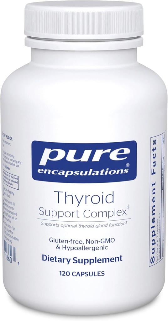 Complejo de soporte de tiroides puras encapsulaciones - Apoya la salud tiroidea* - Infusión antioxidante - con Ashwagandha & Iodine - No GMO & Vegetariano - 120 cápsulas
