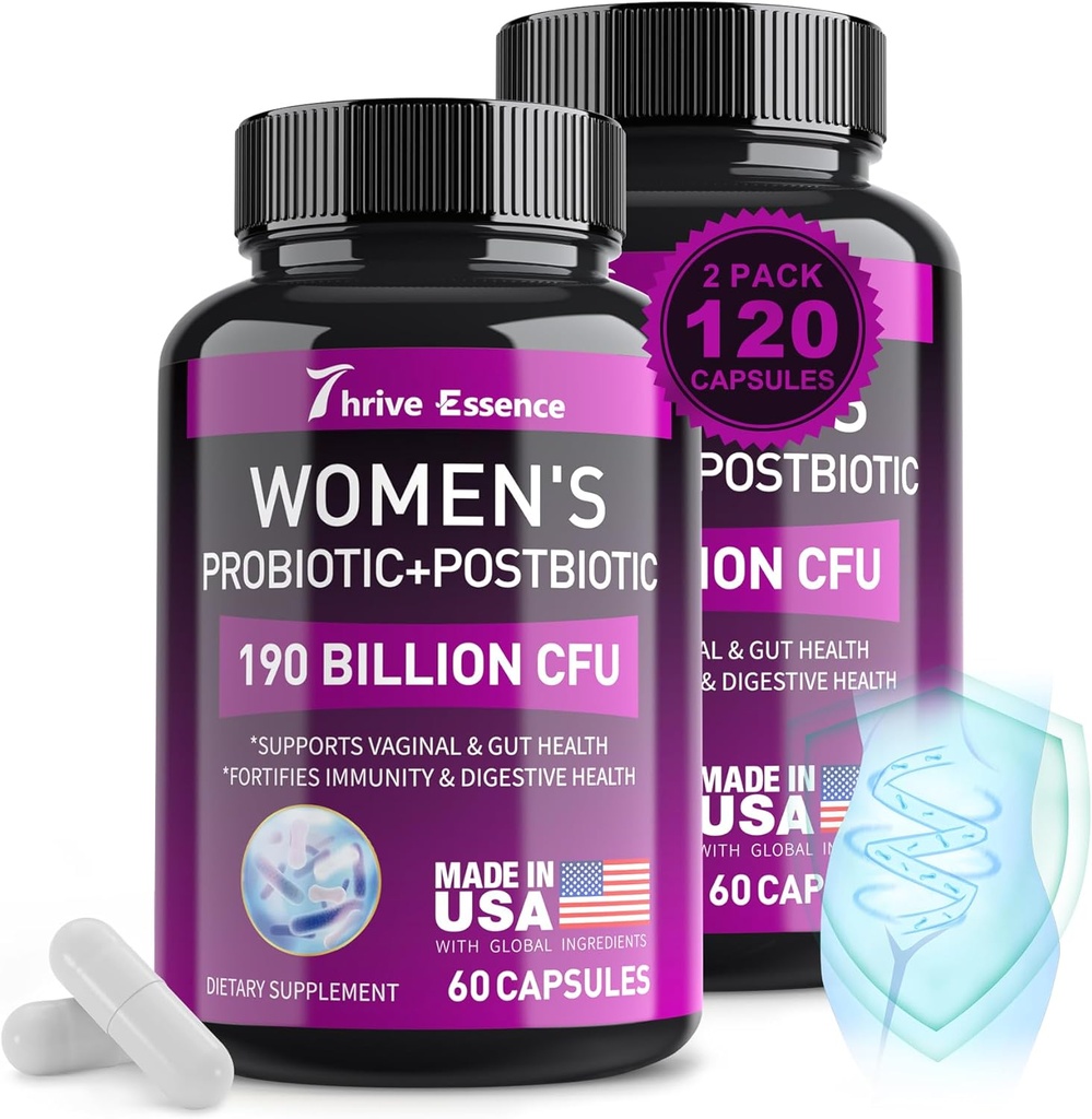 Probióticos para Mujeres 190 Billones CFU - 10 Estrados &amp; Postbióticos para Wowen- Immune, Digestivo, Gut, Vaginal &amp; Urinary Health, PH Balance- Supports Occasional Constipation, Gas & Bloating, 120 cápsulas