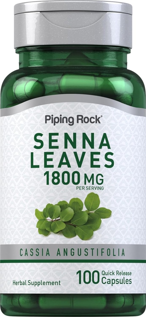 Piping Rock Senna Leaves Capsules 1800 mg Silencio 100 Cuenta Silencioso no GMO, Gluten Suplemento gratuito