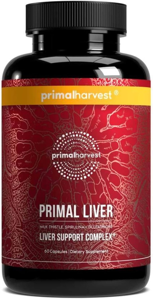 Primal Harvest Primal Liver Suplemento con, Ácido Alfa-Lipoico, L-Cysteine HCL, L-Glutathione, Milk Thistle y Spirulina, para Hombres y Mujeres, 120 cápsulas