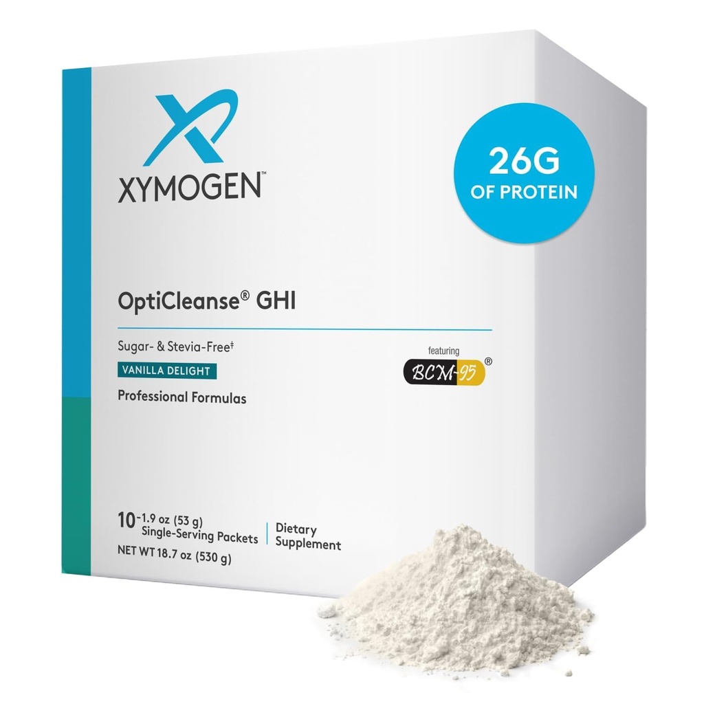 XYMOGEN OptiCleanse GHI Detox Gut Cleanse - Pólvora de proteína vegana con vitaminas líquidas para la salud digestiva, soporte inmunológico + soporte para hígado - libre de azúcar y gluten - Deleite de vainilla (10 paquetes)