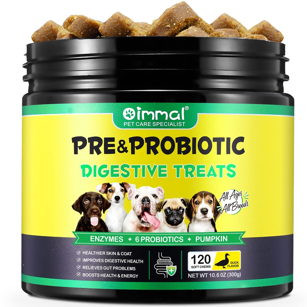 Probiotics for Dogs Digestive Health, Digestive Soft Chews for Dogs, Dog Probiotics and Digestive Enzymes, 120 Dog Chews Omega-3 & 6, Vitamin, Improve Digestion, Immunity