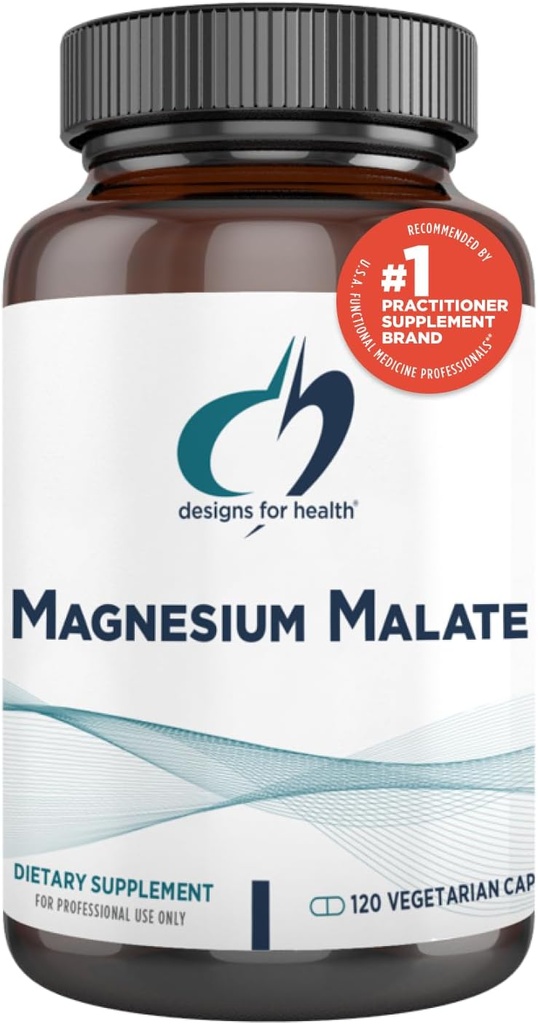 Diseños para el Magesium Malate de Salud - Magnesio Chelated como Di Magnesium Malate - Formulario altamente biodisponible para apoyar Energía, Bone Health + Recuperación de Muscles (120 Magnesium Malate Capsules)