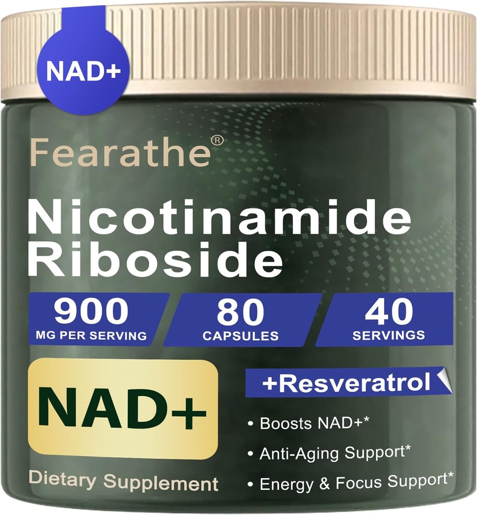 Liposomal Nicotinamide Riboside - NAD+ Suplemento con Resveratrol y Quercetina - NAD Nicotinamide Riboside Resveratrol 900mg para Anti-Aging, Energy, Focus - 80 Capsules, 40 Days Supply