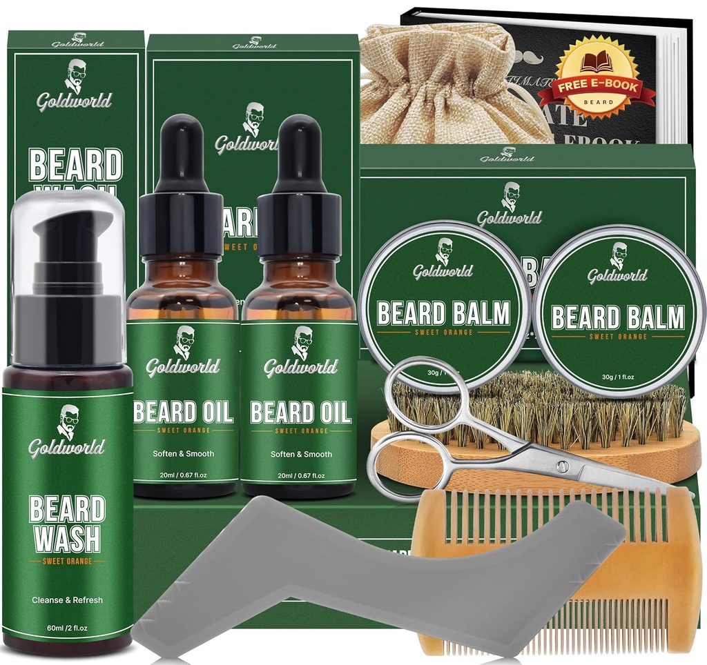 Beard Kit,Beard Grooming Kit w/2 Pack Beard Oil 2 Pack Beard Balm,Christmas Stocking Stuffers Gifts for Men Him Husband Dad Boyfriend,Shaving Kit w/Beard Wash Comb Brush